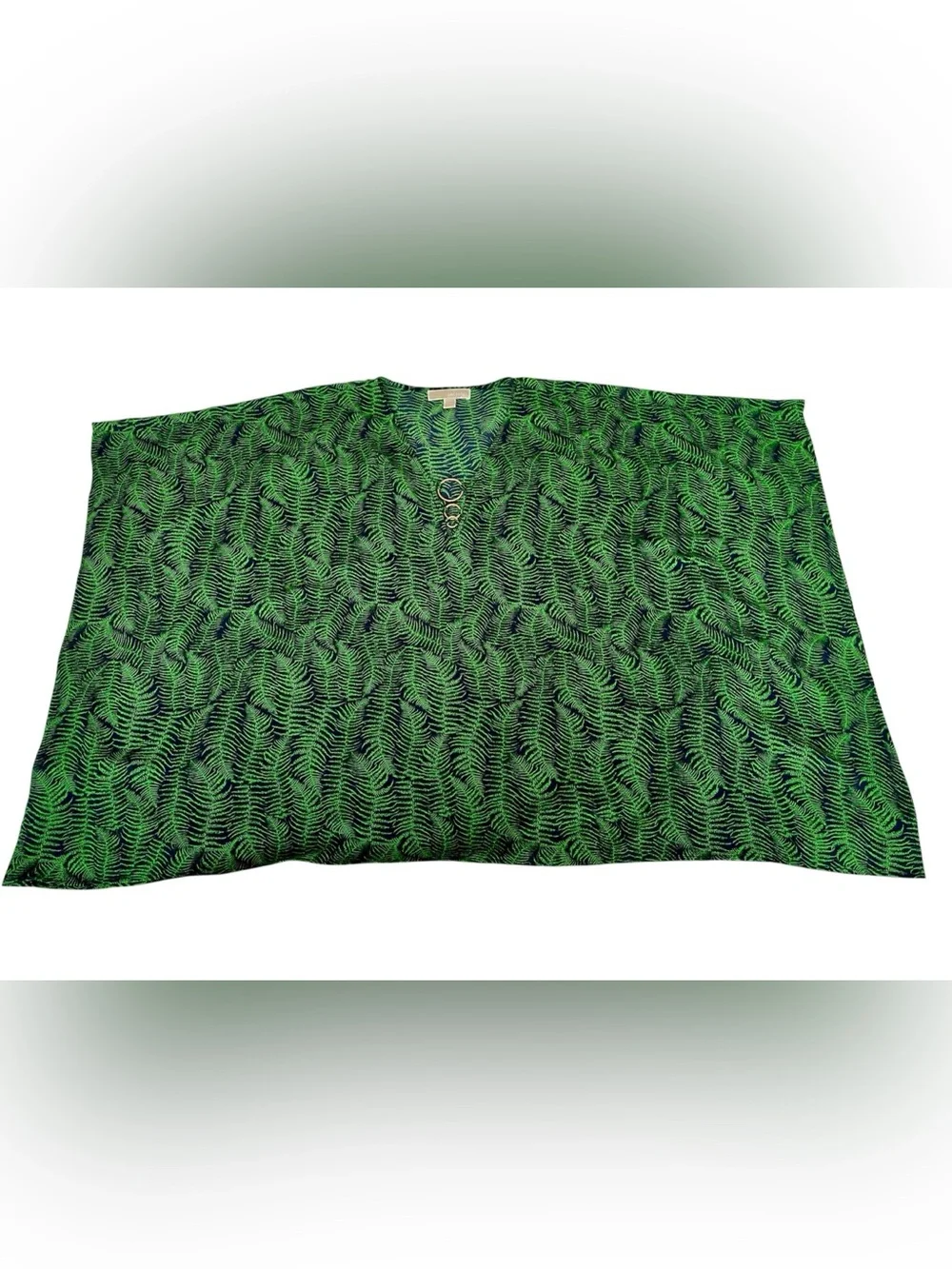 Michael Kors Green Fern-Print V-Neck Top with Ring Detail